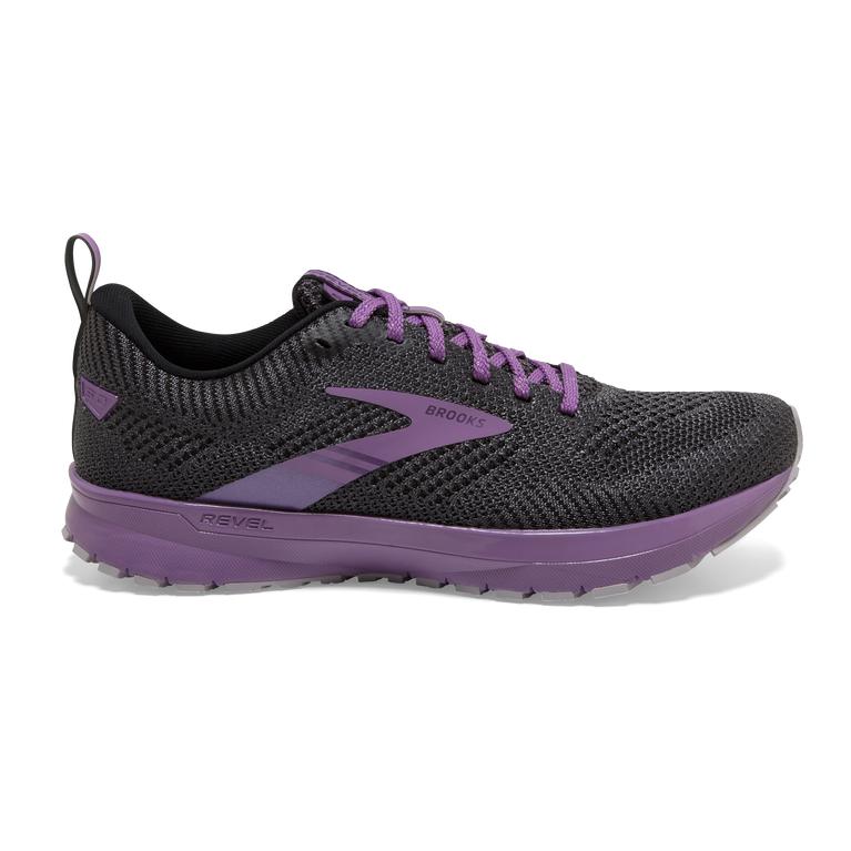 Brooks Revel 5 Performance Women's Road Running Shoes - Black/Ebony/grey Charcoal/Purple/Pale Pansy